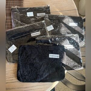 Set of 5 Black Floral Pouches